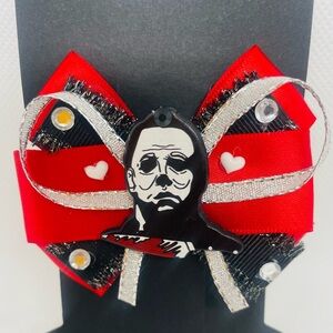 Red and Black Hair Bow with Silver Accents